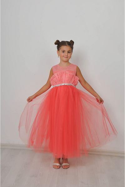 Filizdens Kids Κοριτσίστικο φόρεμα με ασημί τούλι με βολάν κάτω από τούλι μακρύ βραδινό φόρεμα για νυφικό φόρεμα γενεθλίων