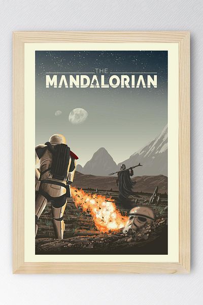 Saturn Star Wars Mandalorian Framed Painting - Space Wars Fim Poster Painting