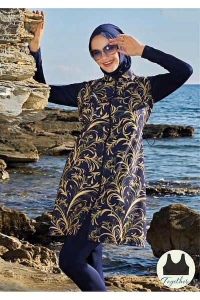 Ruko Maio 23111-6 Zippered Stretchy Parachute Fabric Full Hijab Swimsuit