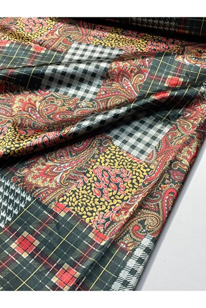 Patchwork Desenli Saten Kumaş – Çok Renkli Paisley ve Ekose Tasarım, Giyim ve Dekorasyon İçin İdeal