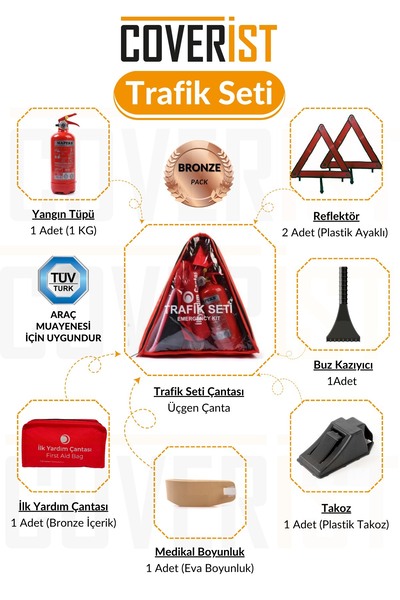 COVERİST Üçgen Trafik ve İlk Yardım Seti - Muayene Uyumlu 1 KG Araç Yangın Tü...