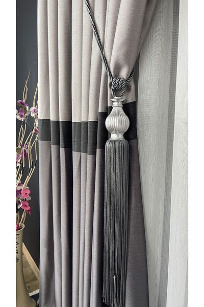 Yuka Adde Milano Panel Background Curtain Light Gray Anthracite Single Wing Closely Pleated Jacquard Shiny Patterned 80 X 260