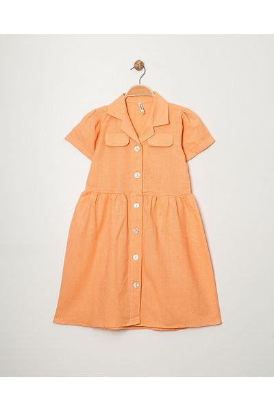 ANGELOS GIRLS Rochie cu mânecă scurtă din bumbac din iută pentru fete P1009