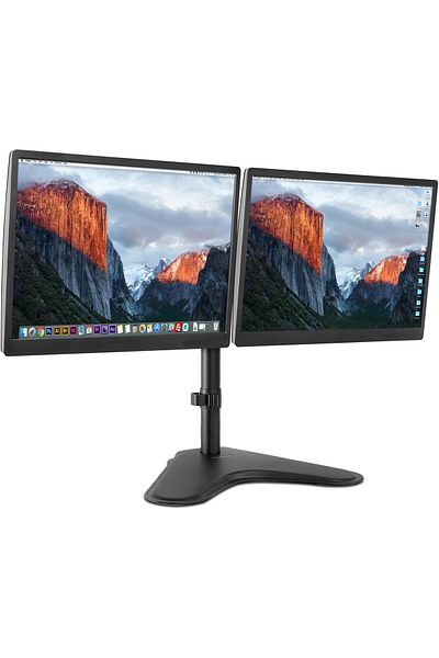 AWH Dual Monitor Desk Stand, Adjustable Free-Standing LCD Mount for 20-27" Screens, Black