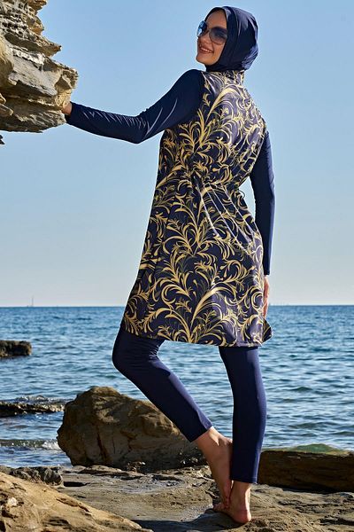 Ruko Maio 23111-6 Zippered Stretchy Parachute Fabric Full Hijab Swimsuit