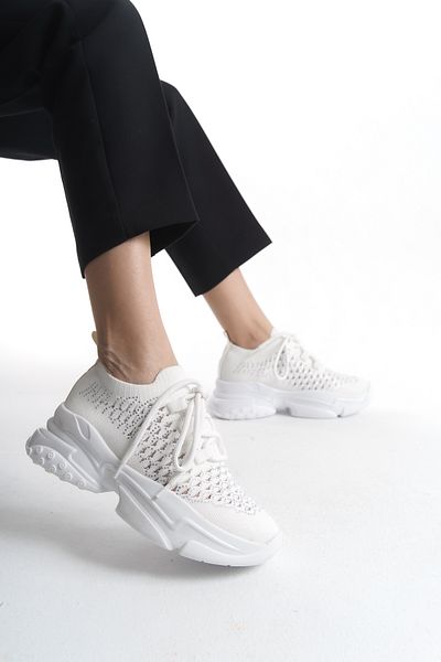Limeo Tricoturi cu șireturi, perforate, strălucitoare, cu talpă înaltă, pantofi sport casual pentru femei