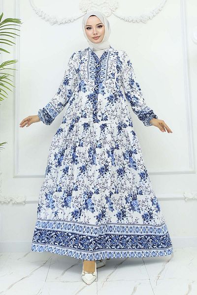 benguen Rochie albastră din viscoză - cu model floral 2423