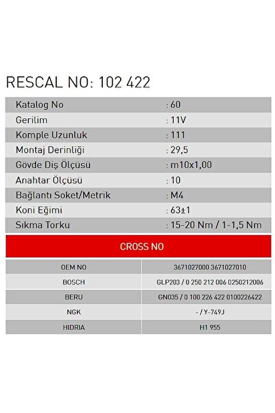 Rescal Isıtma Bujisi - Hyundai - Kia - ET102422