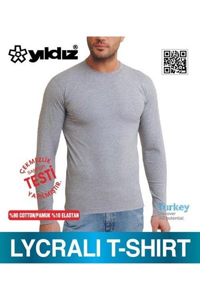 YILDIZ 87 Gray Lycra Long Sleeve Men's T-Shirt Athlete