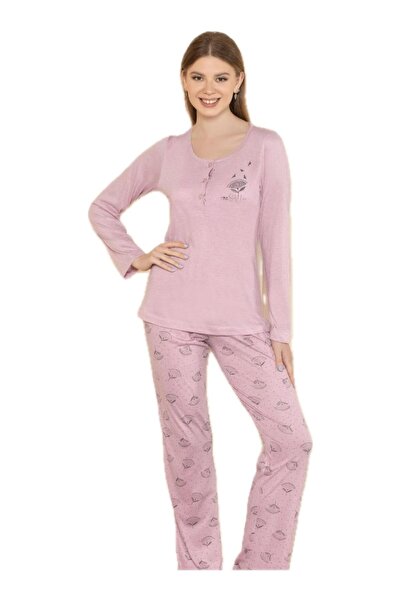Alperi 790-06 Kadın Yuvarlak Yaka Uzun Kol Pijama Takım