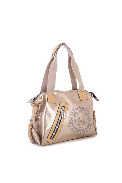 Nas Bag Front Zipper Detailed Stone Emblem Glitter Thick Zipper Closure