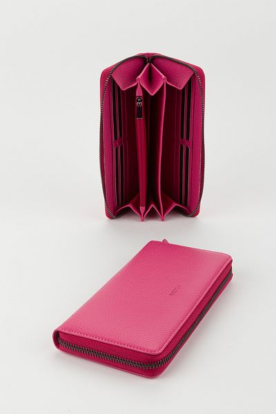 Fossil Boxed Genuine Leather Fuchsia Zippered Large Size Women's Hand Portfolio Card Holder Wallet