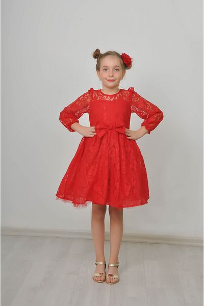 Filizdens Kids Girls' Dress Buckle Ruched Long Sleeve Children's Evening Dress Party Ball Gown Wedding Party Dress