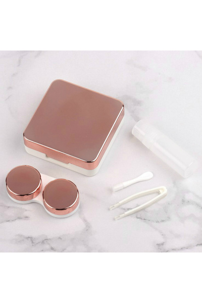 Rose Gold Aynalı lens kutusu seyahat kit i(Solüsyon hediyeli)