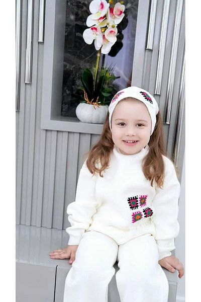 gogo bici 3 Piece Knitwear Set with Lace Motif Hair Band