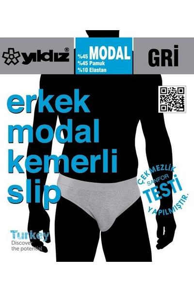 YILDIZ Yıldız 67 Ανδρικό γκρι Lycra Slip εσώρουχο με ζώνη χωρίς ίχνη 1 τεμαχίου