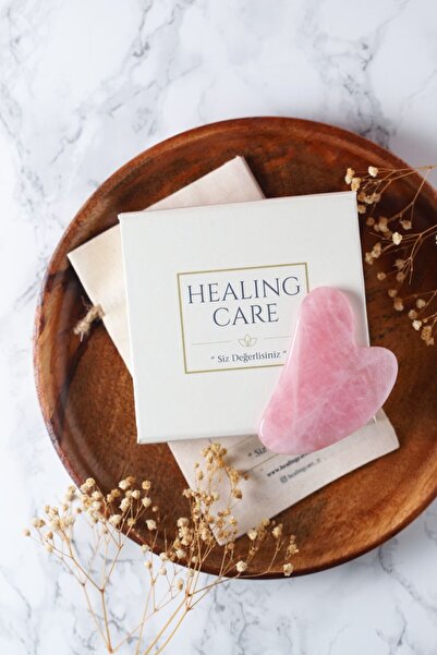 Healing Care Pembe Kuvars Gua Sha Kalp Şekli Masaj Taşı ( Özel Kutusu Ve Kese...