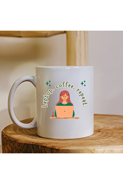 kubdekor Laptop Coffee Repeat Printed Mug