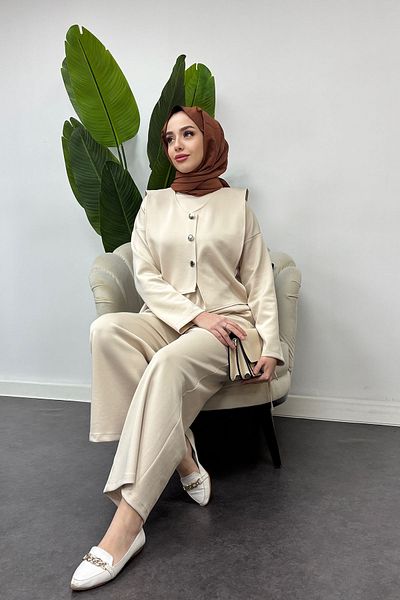 Tesettür Diyarı Scuba Fabric Vest 3 Piece Suit Set