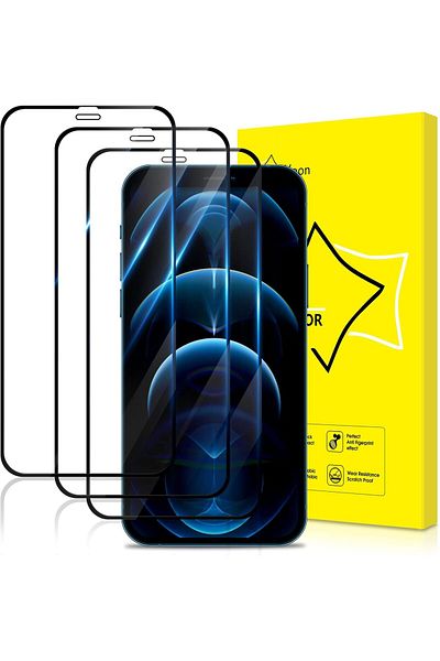 AWH مجموعة من 3 واقيات شاشة لهاتف iPhone 12/12 Pro (6.1 بوصة)، زجاج مقوى 9H، تغطية كاملة