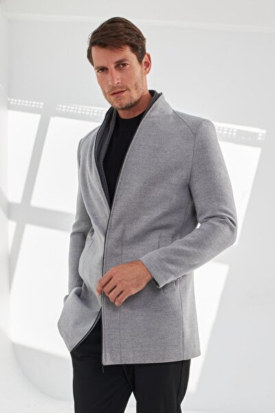 Delpino Erkek Dar Kesim Uzun Kaşe Kaban