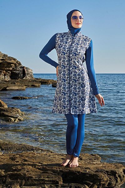 Ruko Maio 23111-7 Zippered Stretchy Parachute Fabric Full Hijab Swimsuit