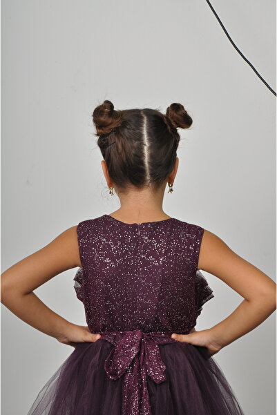 Filizdens Kids Kız Çocuk Elbise Üstü Simli Tülden Fırfırlı Altı Tüllü Uzun Abiye Düğün Balo Doğum Günü Elbisesi