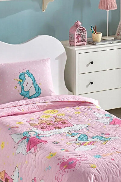Eponj Home Kapitone Yatak Örtüsü Seti Tek Kişilik Unicorn Dreams Pembe
