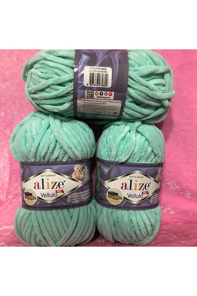 Alize 3 Pieces of Velluto Hand Knitting Yarn in Water Green