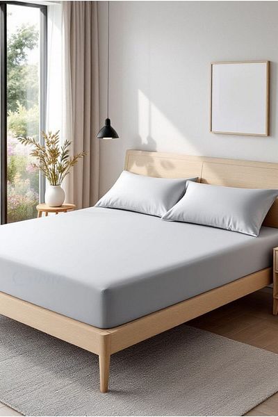 Evene Double Fitted Sheet Set - Soft and Durable Duvet Cover Set - Gray Color - 160X200