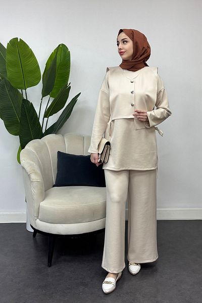 Tesettür Diyarı Scuba Fabric Vest 3 Piece Suit Set
