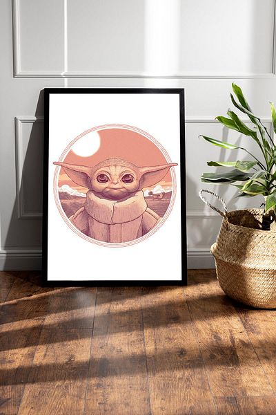 Saturn Star Wars Yoda Framed Painting - Space Wars Fim Poster Painting