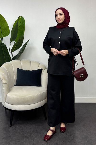Tesettür Diyarı Scuba Fabric Vest 3 Piece Suit Set