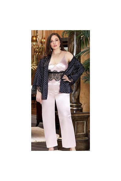gd goldoremi Jeremi 3245 Silk Satin Oversize Triple Long Strap Pajamas Set