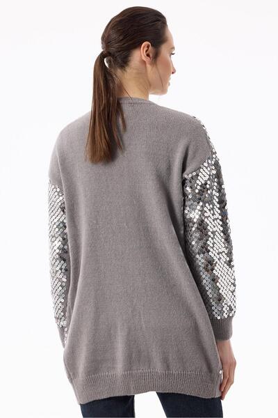 Tığ Triko Payetli Triko Hırka GRİ-GRİ