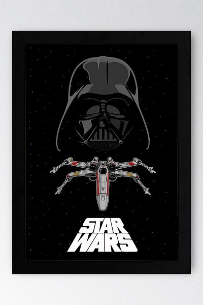 Saturn Star Wars Darth Vader Framed Painting - Space Wars Fim Poster Painting