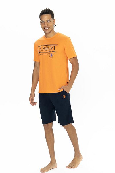 U.S. Polo Assn. ΒΑΣΗ. Polo Ανδρικό T-shirt Letter Σετ σορτς, Crew λαιμόκοψη, κοντό μπλουζάκι, σορτς τσέπης