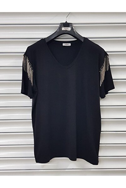 Esina Γυναικεία μπλούζα βισκόζης με λαιμόκοψη με κρόσσια μανίκια