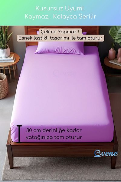 Evene Single Fitted Sheet Set - Soft and Durable Duvet Cover Set - Lilac Color - 100X200