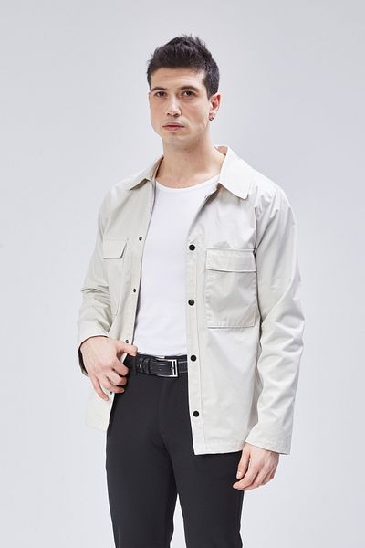 STONCS Men's Ecru Cotton Shirt Collar Jacket