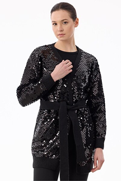 Tığ Triko Payetli Triko Hırka SİYAH-SİYAH