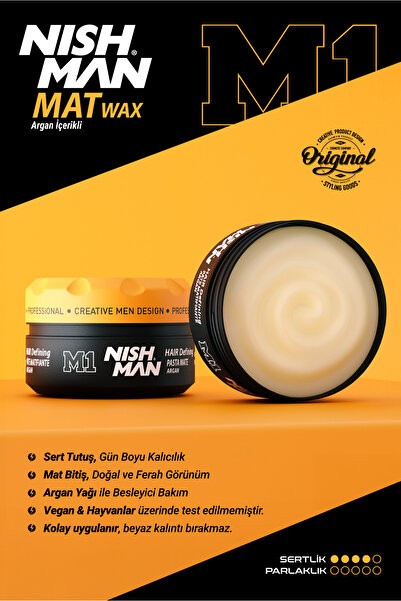 NISHMAN M1 Argan Özlü Mat Görünümlü Saç Şekillendirici Wax - 100 ml