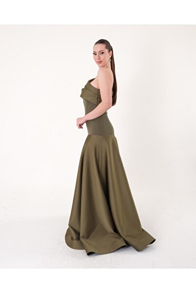 APPELLO HAKİ KADIN ABİYE ELBİSE