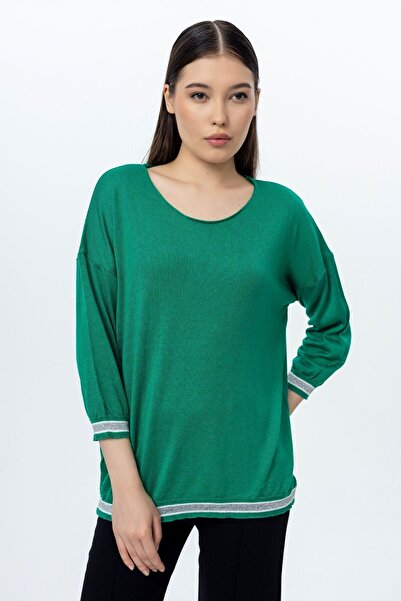 GND Kol ve Etek Ucu Simli Fakir Kol Viskon İnce Bluz