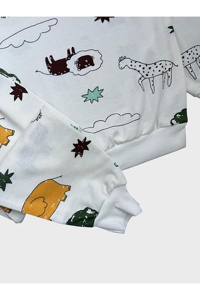 ALİŞ KİDS Set de pijamale sezoniere cu mânecă lungă, cu model de elefant, din bumbac, alb, pentru băiat
