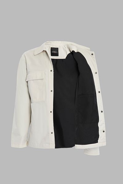 STONCS Men's Ecru Cotton Shirt Collar Jacket