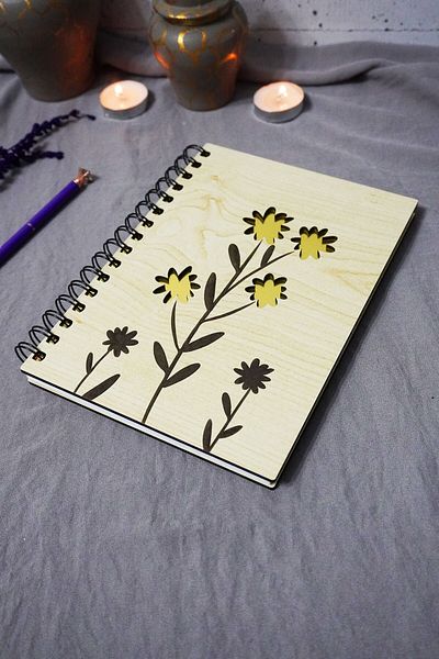 markcat Caiet din lemn cu model floral - Caiet necăptușit - Jurnal - Agenda-cadou-a5 Caiet de memorie