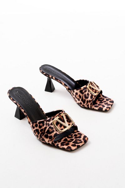 Santamarina Women's Vena Buckle Detailed Leopard Heel Slippers