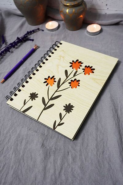markcat Caiet din lemn cu model floral - Caiet necăptușit - Jurnal - Agenda-cadou-a5 Caiet de memorie