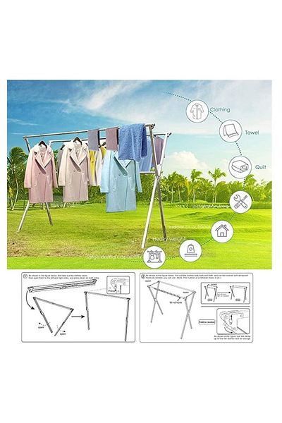 Taimi Metal Clothes Drying Rack, Adjustable, Folding, 160CM, with Windproof Hooks, Indoor/Outdoor